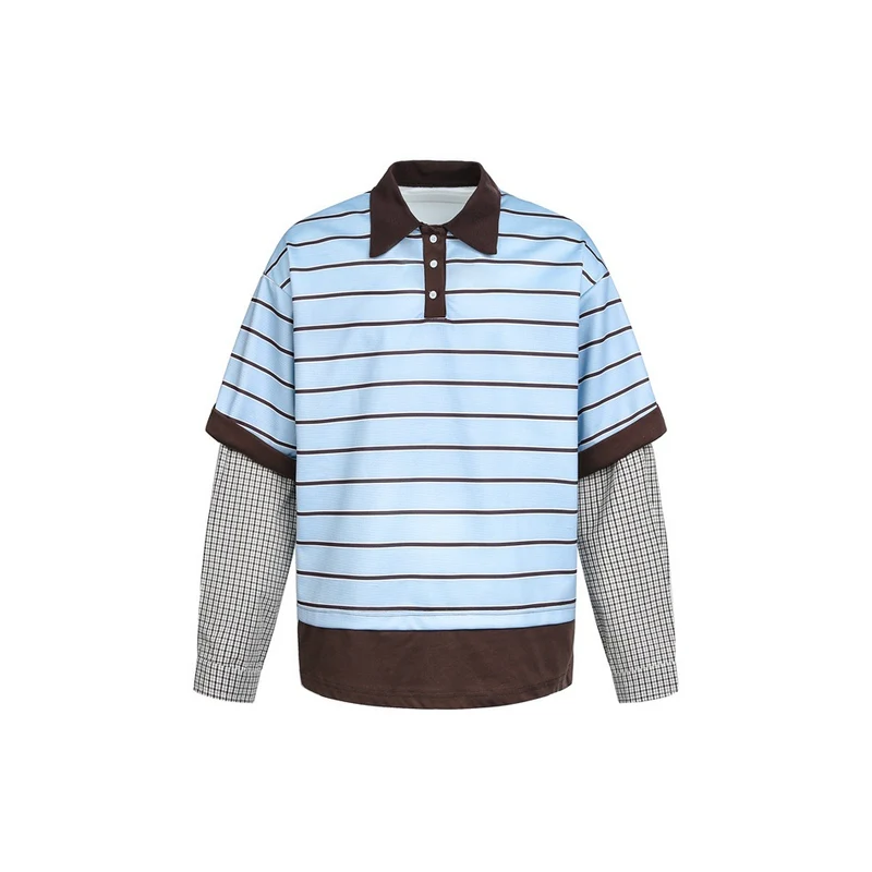 Herren Lagenlook-Polo mit Streifen, Kontrastkragen und karierten Einsatzärmeln Nord Taschen