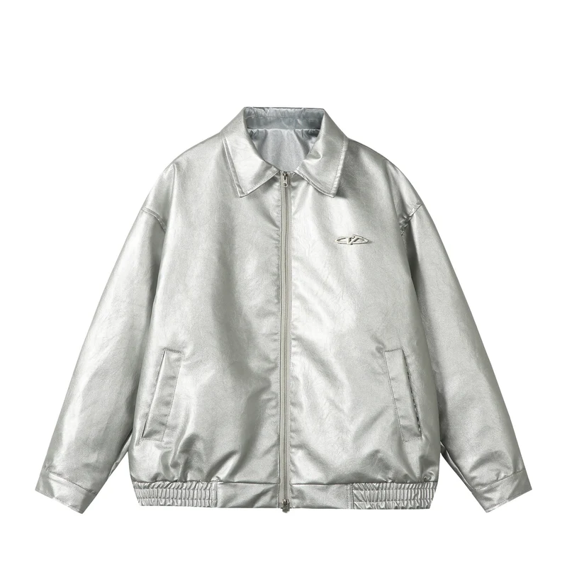 Damen Oversize Glattleder‑Optik Blousonjacke mit elastischem Saum und Metall‑Logo Nord Taschen