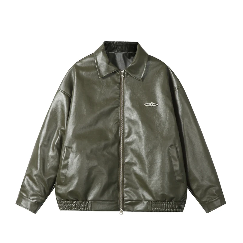 Damen Oversize Glattleder‑Optik Blousonjacke mit elastischem Saum und Metall‑Logo Nord Taschen
