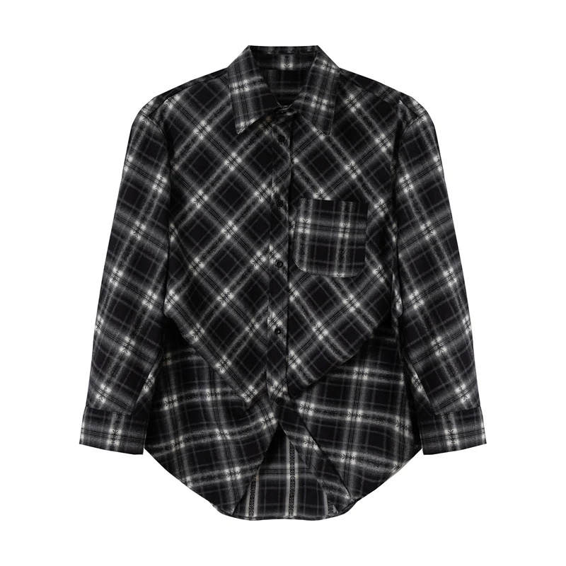 Damen Oversize-Flanellhemd mit asymmetrischem Saum Nord Taschen