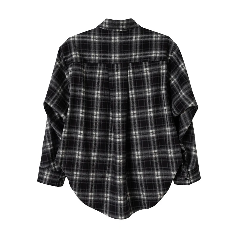 Damen Oversize-Flanellhemd mit asymmetrischem Saum Nord Taschen