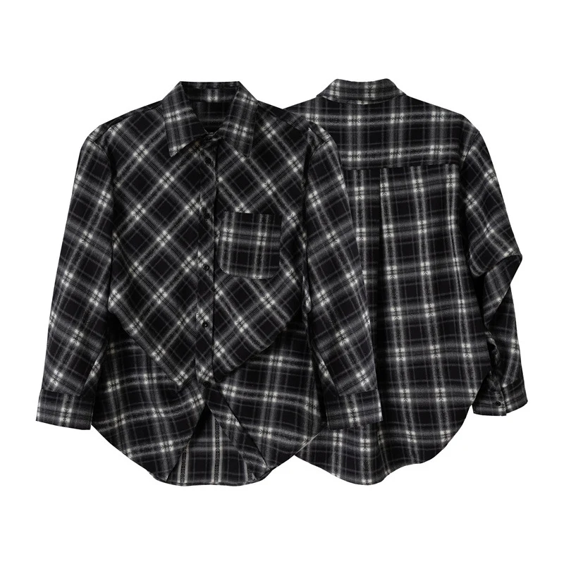 Damen Oversize-Flanellhemd mit asymmetrischem Saum Nord Taschen
