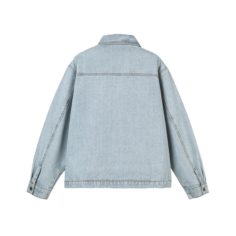 Damen Oversize-Denimjacke im Workwear-Stil mit feinen Streifen und Zwei-Wege-Reißverschluss Nord Taschen