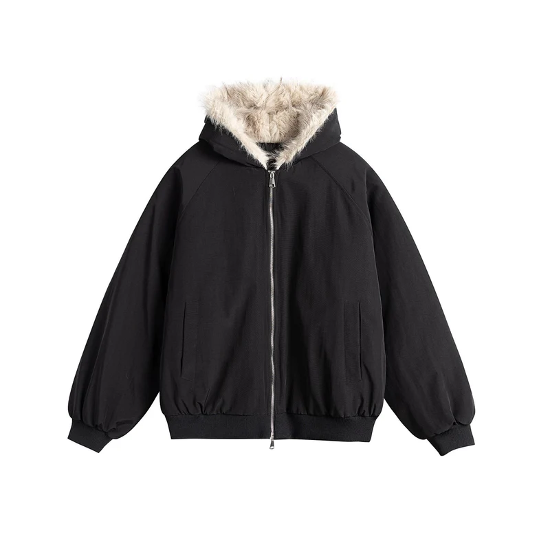 Damen Oversize-Bomberjacke mit kunstfellbesetzter Kapuze und Raglanärmeln Nord Taschen