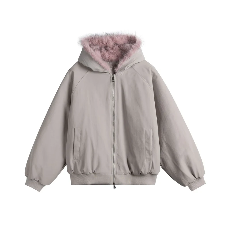 Damen Oversize-Bomberjacke mit kunstfellbesetzter Kapuze und Raglanärmeln Nord Taschen