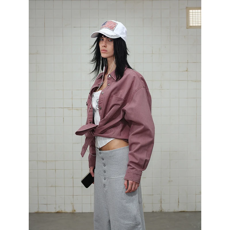 Damen Overshirt‑Hemdjacke aus gewaschenem Baumwoll‑Twill mit Druckknopfleiste und zwei Brusttaschen Nord Taschen