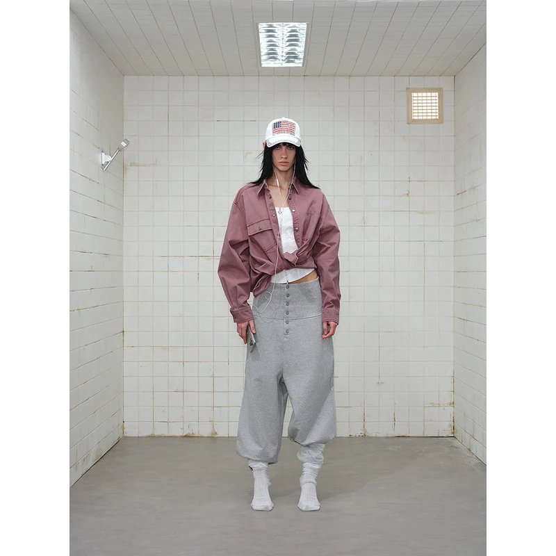 Damen Overshirt‑Hemdjacke aus gewaschenem Baumwoll‑Twill mit Druckknopfleiste und zwei Brusttaschen Nord Taschen