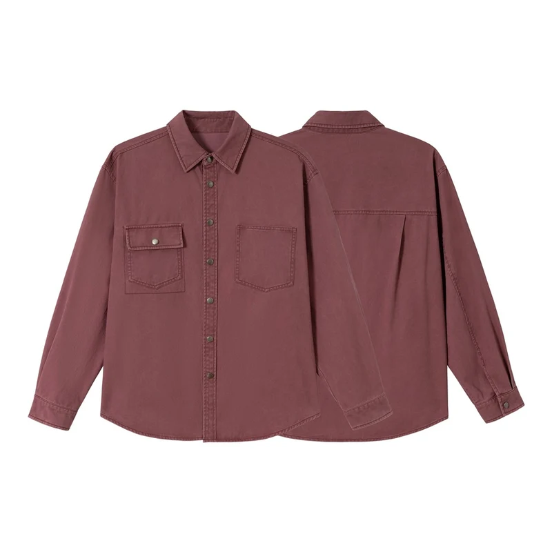 Damen Overshirt‑Hemdjacke aus gewaschenem Baumwoll‑Twill mit Druckknopfleiste und zwei Brusttaschen Nord Taschen
