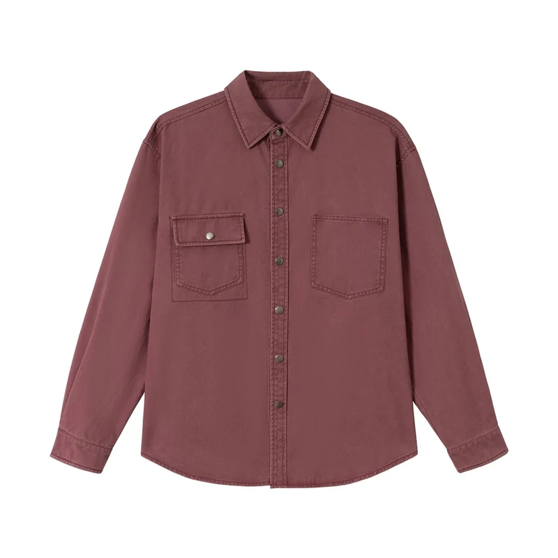 Damen Overshirt‑Hemdjacke aus gewaschenem Baumwoll‑Twill mit Druckknopfleiste und zwei Brusttaschen Nord Taschen