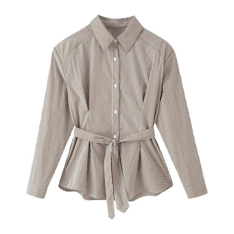 Damen Tailliertes Hemdblusenkleid mit Karo‑Muster und Bindegürtel Nord Taschen
