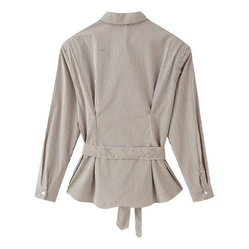 Damen Tailliertes Hemdblusenkleid mit Karo‑Muster und Bindegürtel Nord Taschen