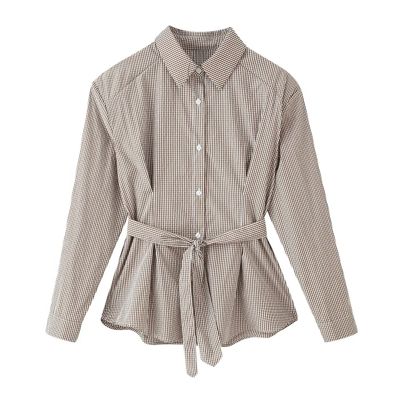 Damen Tailliertes Hemdblusenkleid mit Karo‑Muster und Bindegürtel Nord Taschen