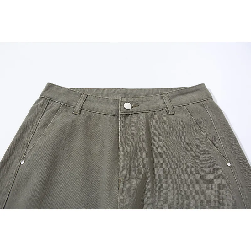 Damen Weite Bundfaltenhose im Utility‑Cargo‑Stil mit hoher Taille und markanten Teilnähten Nord Taschen