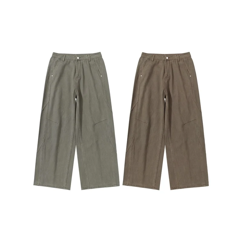 Damen Weite Bundfaltenhose im Utility‑Cargo‑Stil mit hoher Taille und markanten Teilnähten Nord Taschen