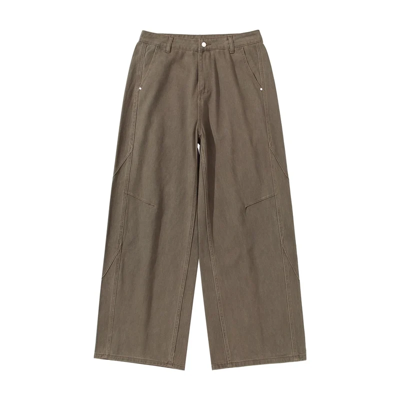 Damen Weite Bundfaltenhose im Utility‑Cargo‑Stil mit hoher Taille und markanten Teilnähten Nord Taschen