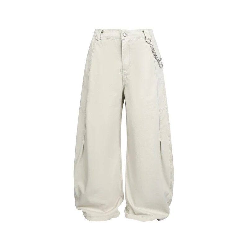 Damen Weite Balloon-Hose mit hoher Taille, Kettendetail und Cargo-Elementen Nord Taschen