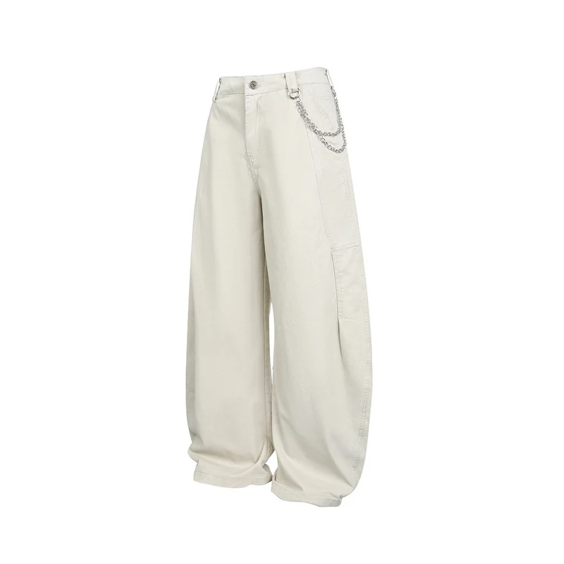 Damen Weite Balloon-Hose mit hoher Taille, Kettendetail und Cargo-Elementen Nord Taschen