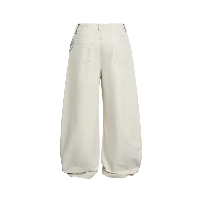 Damen Weite Balloon-Hose mit hoher Taille, Kettendetail und Cargo-Elementen Nord Taschen