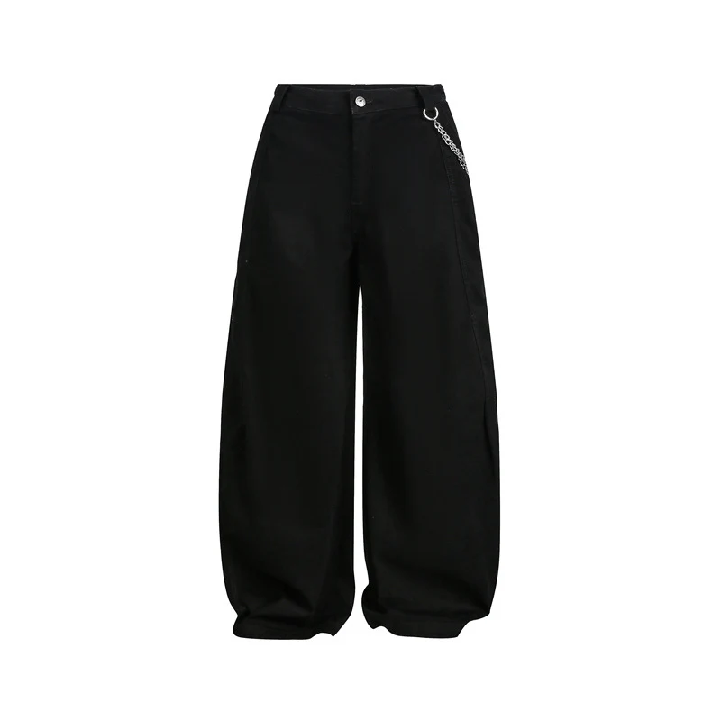 Damen Weite Balloon-Hose mit hoher Taille, Kettendetail und Cargo-Elementen Nord Taschen