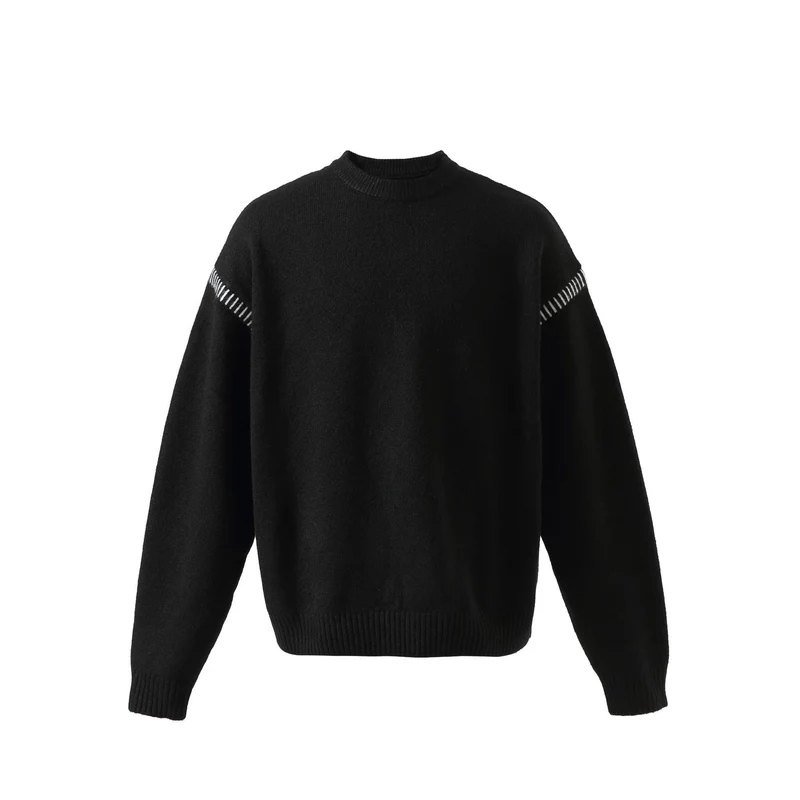 Damen Weicher Oversize Wollmix-Pullover mit Rundhalsausschnitt und dekorativer Schulternaht Nord Taschen