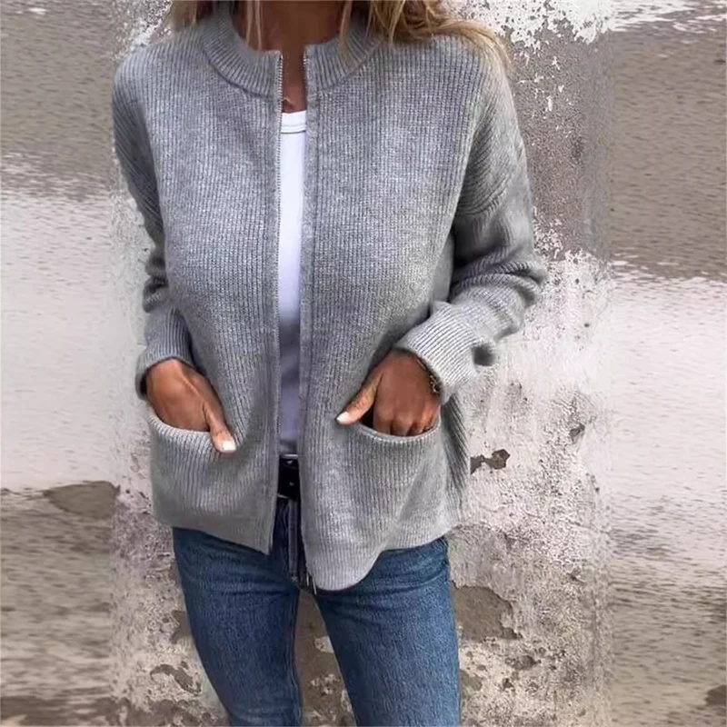 Damen Offene Strickjacke mit Rundhalsausschnitt, Eingrifftaschen und Relaxed-Fit Nord Taschen