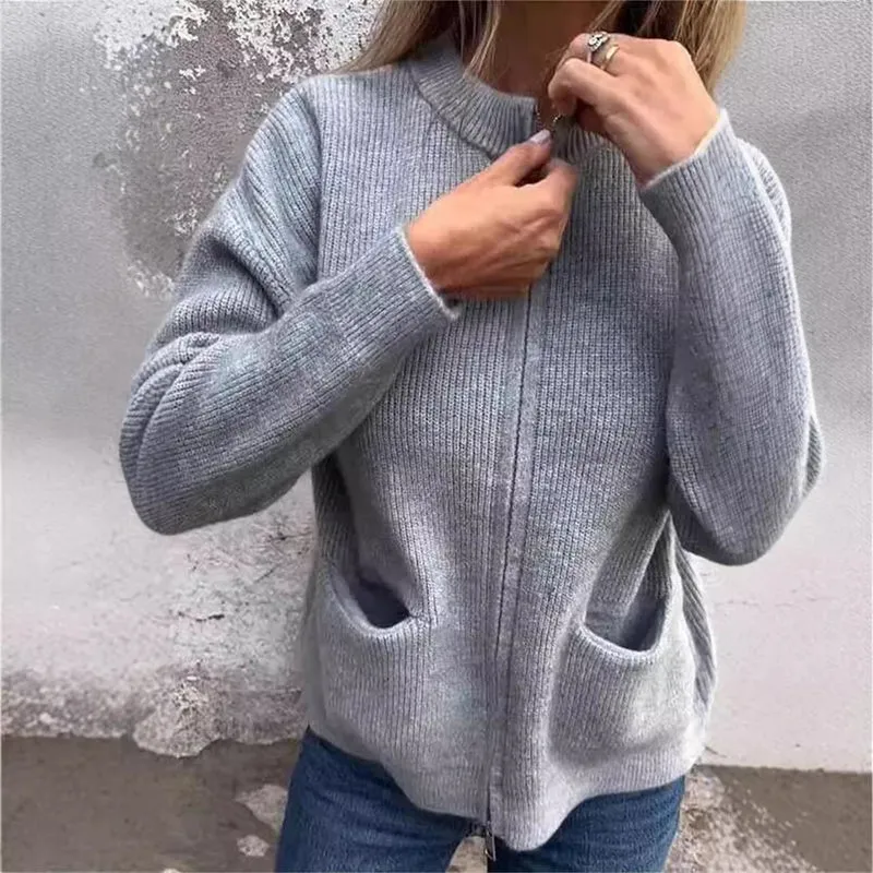 Damen Offene Strickjacke mit Rundhalsausschnitt, Eingrifftaschen und Relaxed-Fit Nord Taschen