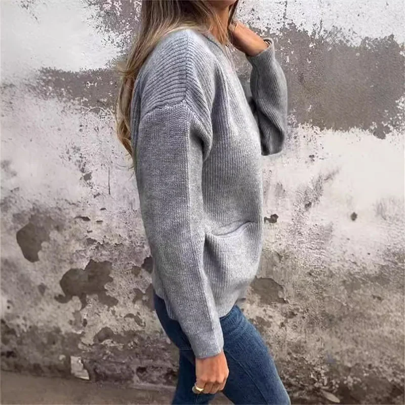 Damen Offene Strickjacke mit Rundhalsausschnitt, Eingrifftaschen und Relaxed-Fit Nord Taschen