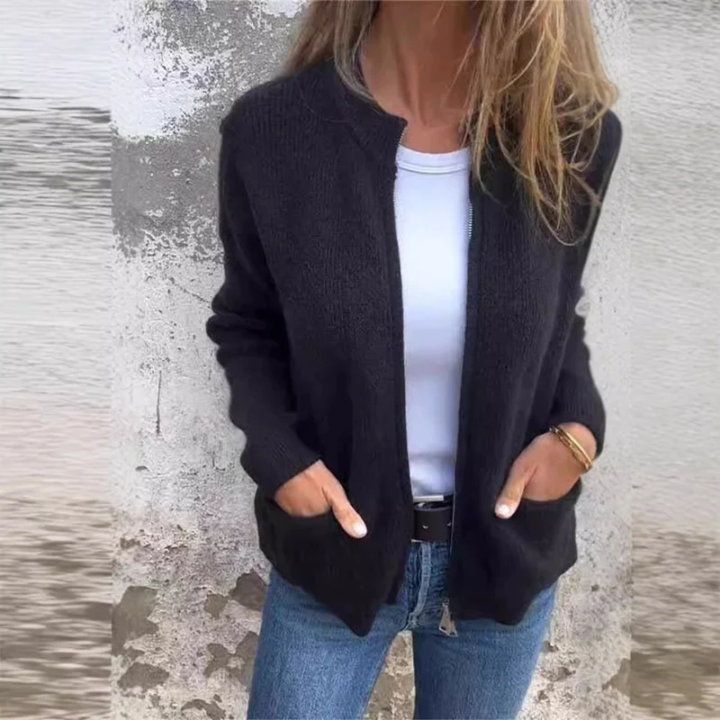 Damen Offene Strickjacke mit Rundhalsausschnitt, Eingrifftaschen und Relaxed-Fit Nord Taschen