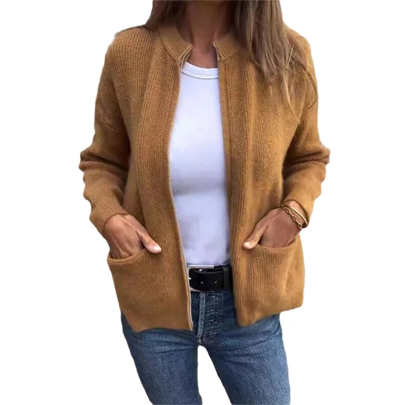 Damen Offene Strickjacke mit Rundhalsausschnitt, Eingrifftaschen und Relaxed-Fit Nord Taschen