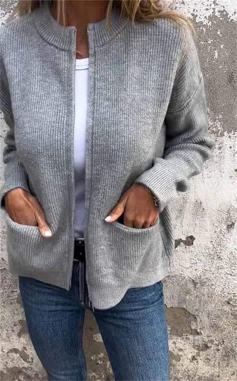 Damen Offene Strickjacke mit Rundhalsausschnitt, Eingrifftaschen und Relaxed-Fit Nord Taschen