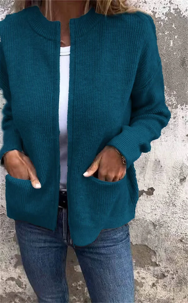 Damen Offene Strickjacke mit Rundhalsausschnitt, Eingrifftaschen und Relaxed-Fit Nord Taschen