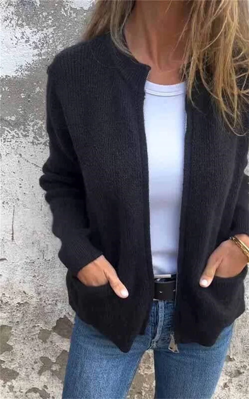 Damen Offene Strickjacke mit Rundhalsausschnitt, Eingrifftaschen und Relaxed-Fit Nord Taschen
