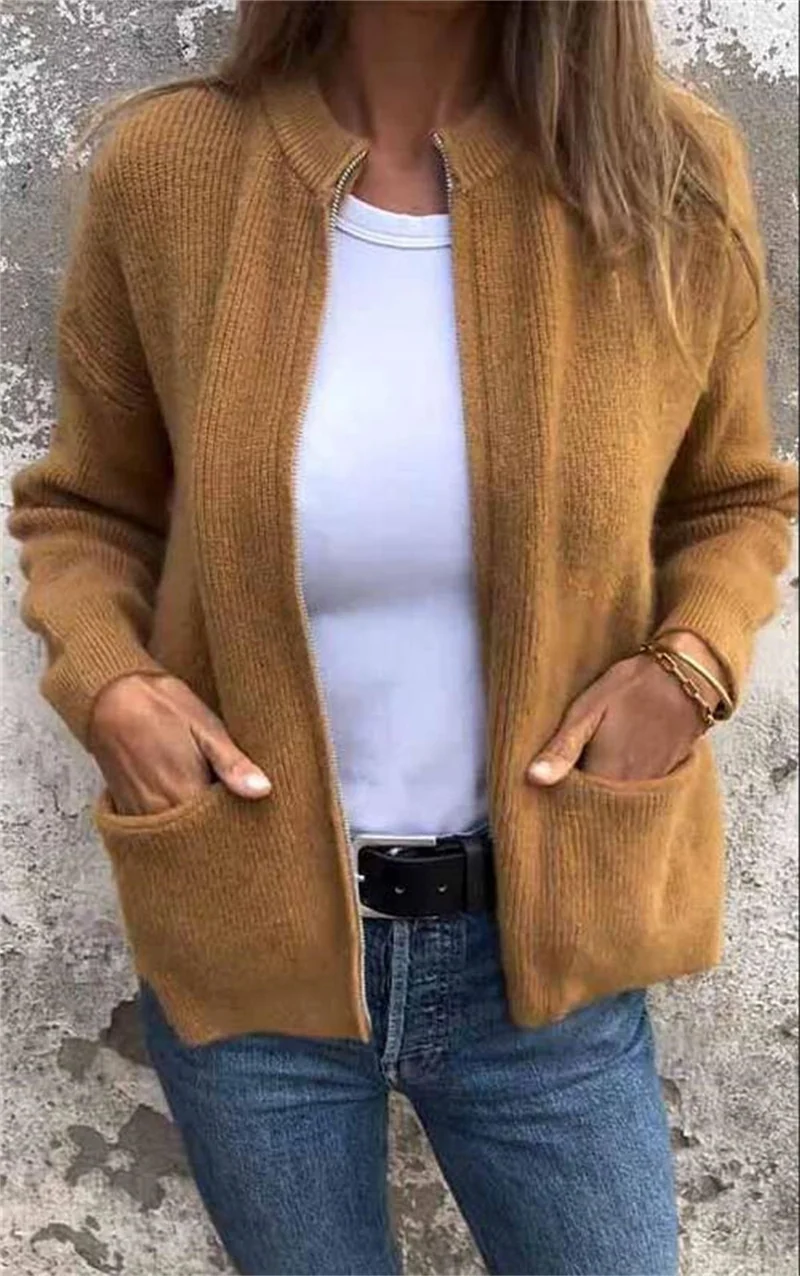 Damen Offene Strickjacke mit Rundhalsausschnitt, Eingrifftaschen und Relaxed-Fit Nord Taschen