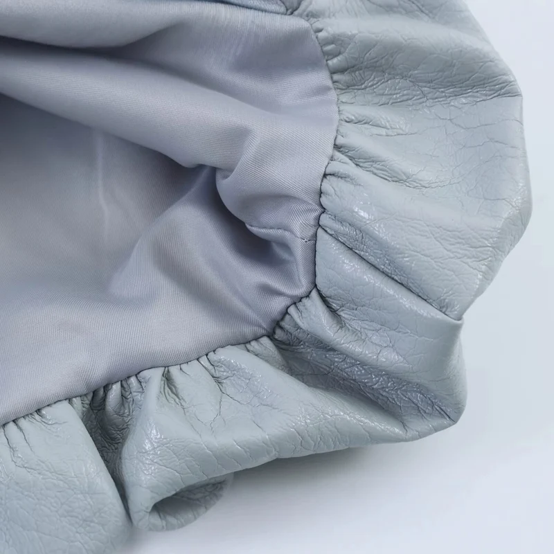 Damen Oversize-Kunstlederjacke mit Rundhals, geraffter Passe und Ballonärmeln Nord Taschen