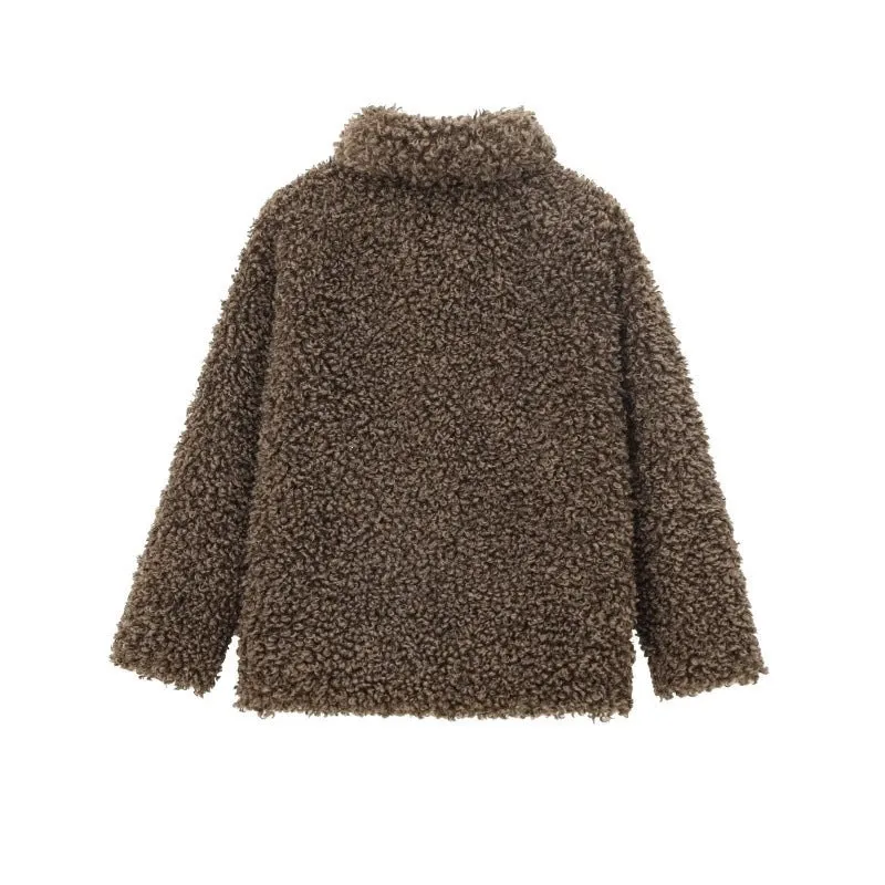 Damen Oversize-Kunstfell‑Teddyjacke mit Schalkragen und gefüttertem Innenfutter Nord Taschen