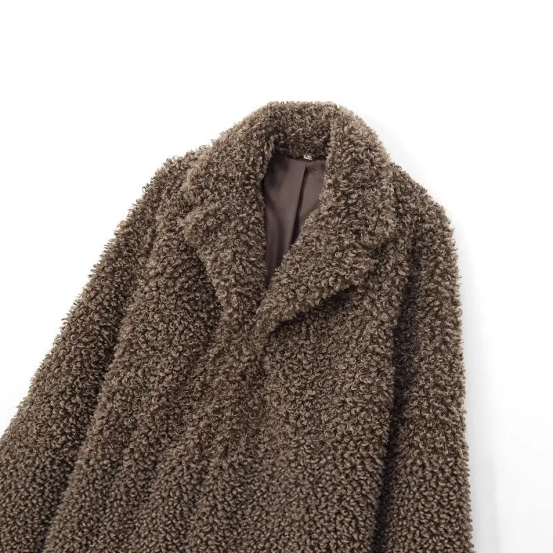 Damen Oversize-Kunstfell‑Teddyjacke mit Schalkragen und gefüttertem Innenfutter Nord Taschen