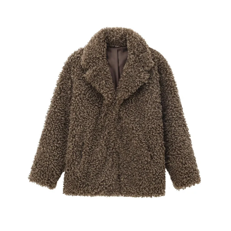 Damen Oversize-Kunstfell‑Teddyjacke mit Schalkragen und gefüttertem Innenfutter Nord Taschen