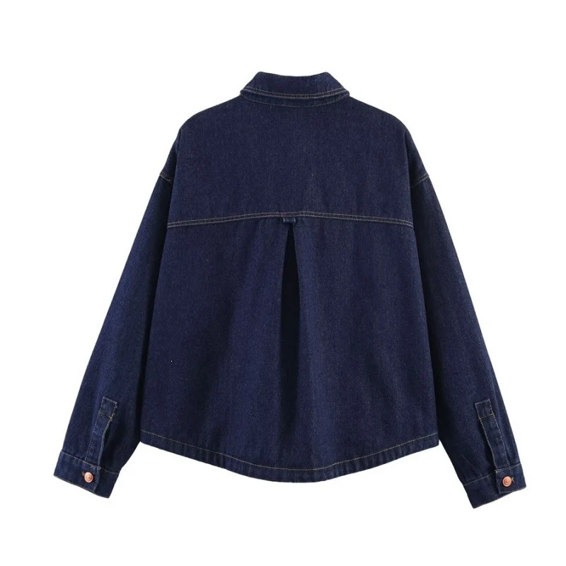 Damen Oversize-Jeansjacke mit kastigem Cropped-Schnitt, aufgesetzten Taschen und Kontrastnähten Nord Taschen