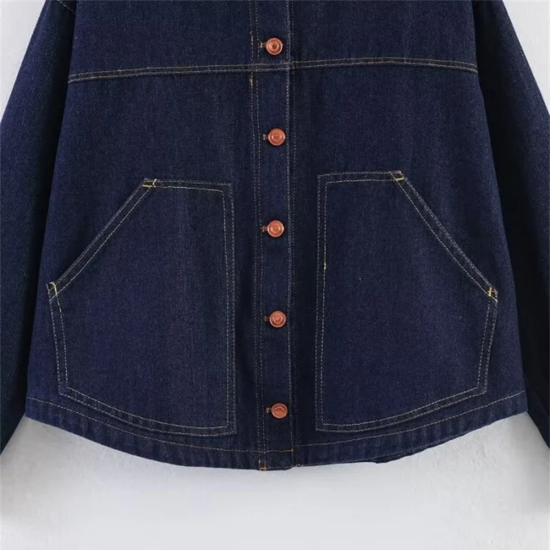 Damen Oversize-Jeansjacke mit kastigem Cropped-Schnitt, aufgesetzten Taschen und Kontrastnähten Nord Taschen