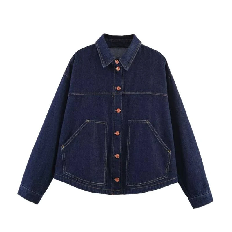 Damen Oversize-Jeansjacke mit kastigem Cropped-Schnitt, aufgesetzten Taschen und Kontrastnähten Nord Taschen