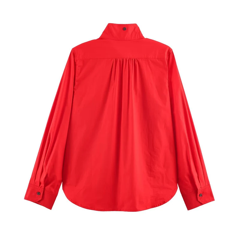 Damen Oversize‑Hemdenjacke mit Stehkragen und aufgesetzten Brusttaschen Nord Taschen