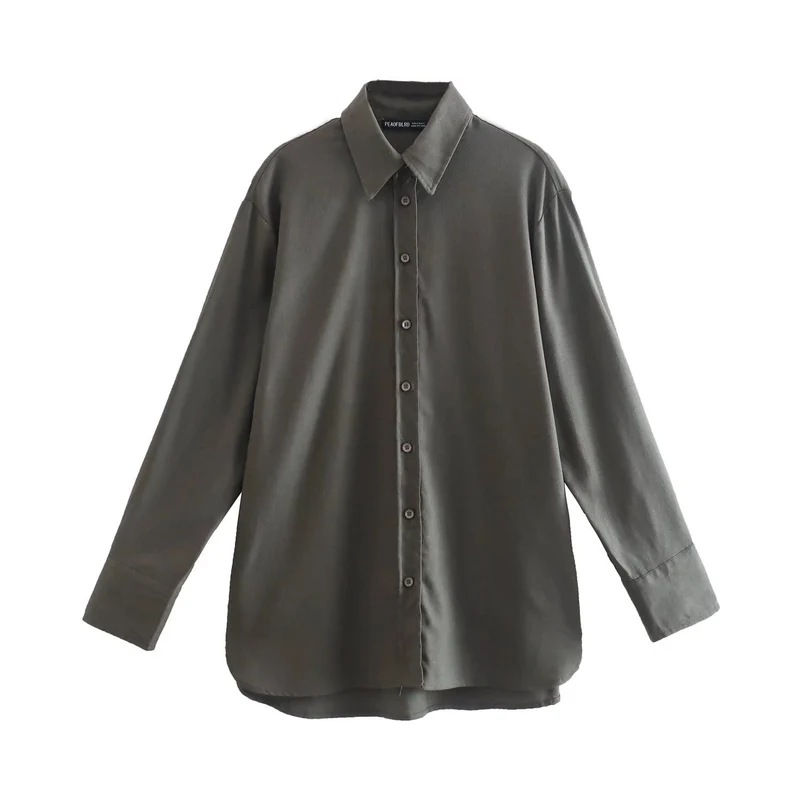 Damen Oversize-Hemdbluse mit verlängertem Rückenteil, kastigem Schnitt und durchgehender Knopfleiste Nord Taschen