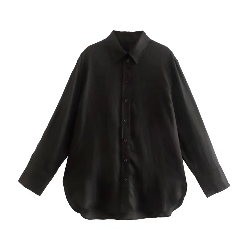 Damen Oversize-Hemdbluse mit verlängertem Rückenteil, kastigem Schnitt und durchgehender Knopfleiste Nord Taschen