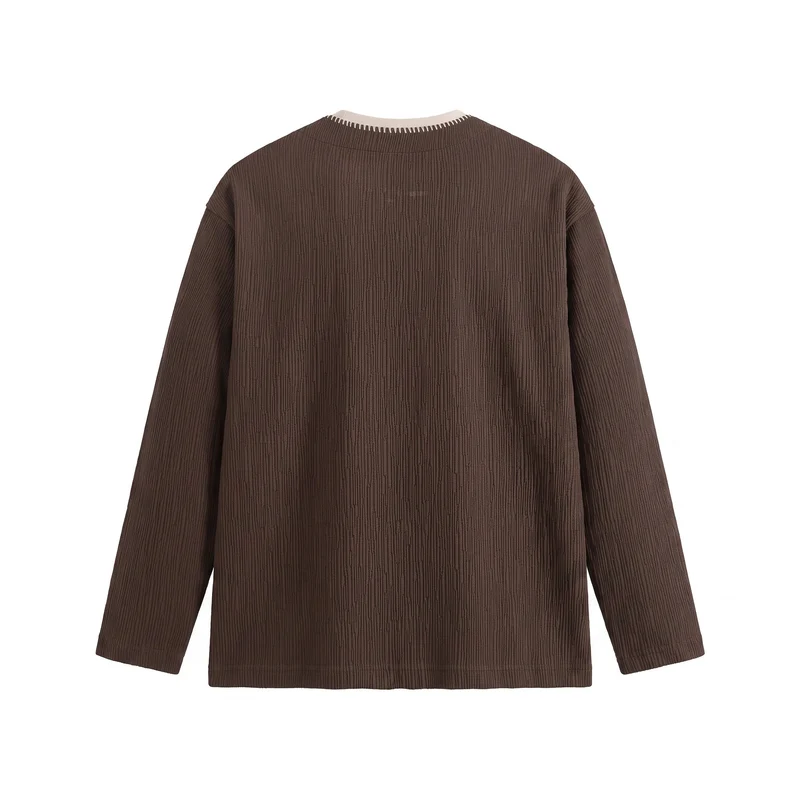 Herren Texturierter Sweatshirt-Pullover mit Lagenkragen und dekorativer Ziernaht Nord Taschen