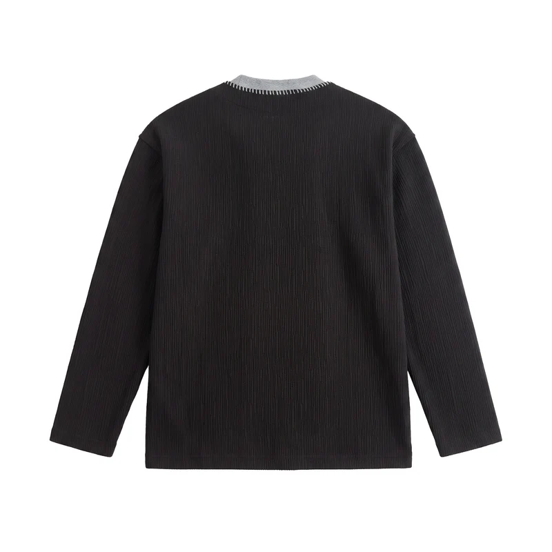 Herren Texturierter Sweatshirt-Pullover mit Lagenkragen und dekorativer Ziernaht Nord Taschen