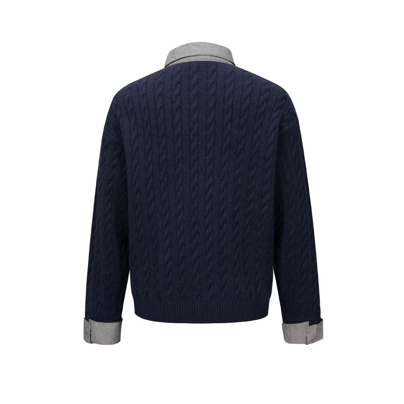 Herren Strukturierter Strickpullover mit integriertem Hemdkragen und Dreiknopf‑Leiste Nord Taschen