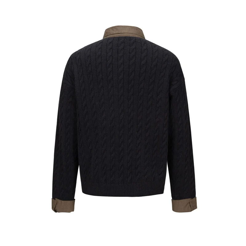 Herren Strukturierter Strickpullover mit integriertem Hemdkragen und Dreiknopf‑Leiste Nord Taschen