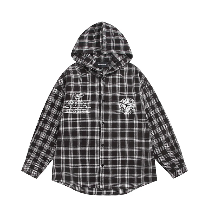 Unisex Kariertes Kapuzen-Overshirt aus Flanell mit Logostickerei und Oversize-Schnitt Nord Taschen