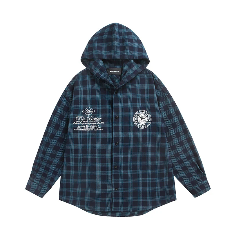 Unisex Kariertes Kapuzen-Overshirt aus Flanell mit Logostickerei und Oversize-Schnitt Nord Taschen