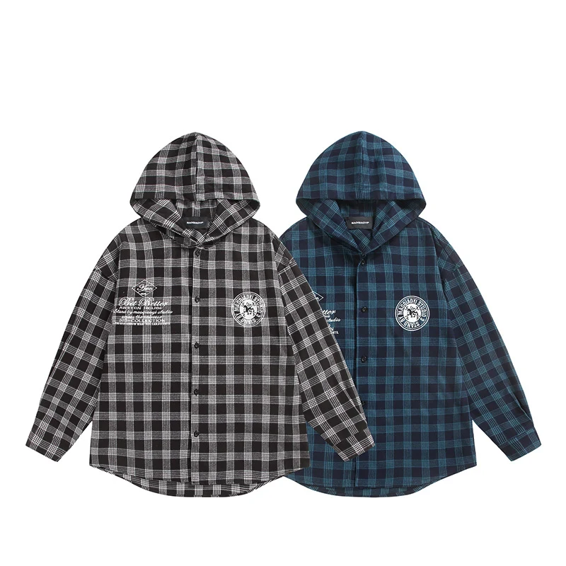 Unisex Kariertes Kapuzen-Overshirt aus Flanell mit Logostickerei und Oversize-Schnitt Nord Taschen